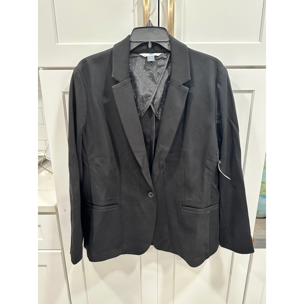 Old Navy Womens XL Black Single Button Blazer Polka Dot Lining Stretch Career